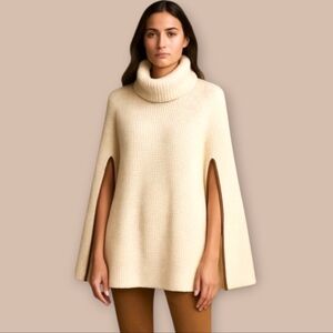 NWT Lauren Ralph Lauren Wool Blend Honeycomb Sweater Cape Poncho Capelette OS